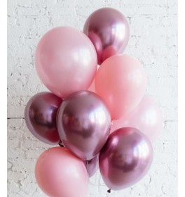 Фонтан воздушных шаров ХРОМ и Перламутр Розовые