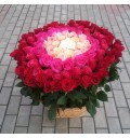 Букет Нежная любовь из 101 разноцветной голландской розы в корзине