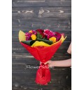 Букет Красочный пейзаж из роз, хризантем и гербер 11 штук